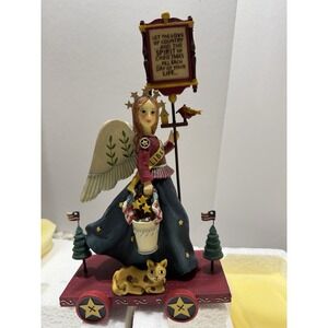 2002 Kathy Killip For Demdaco Patriotic Angel With Sign Americana Christmas Cat